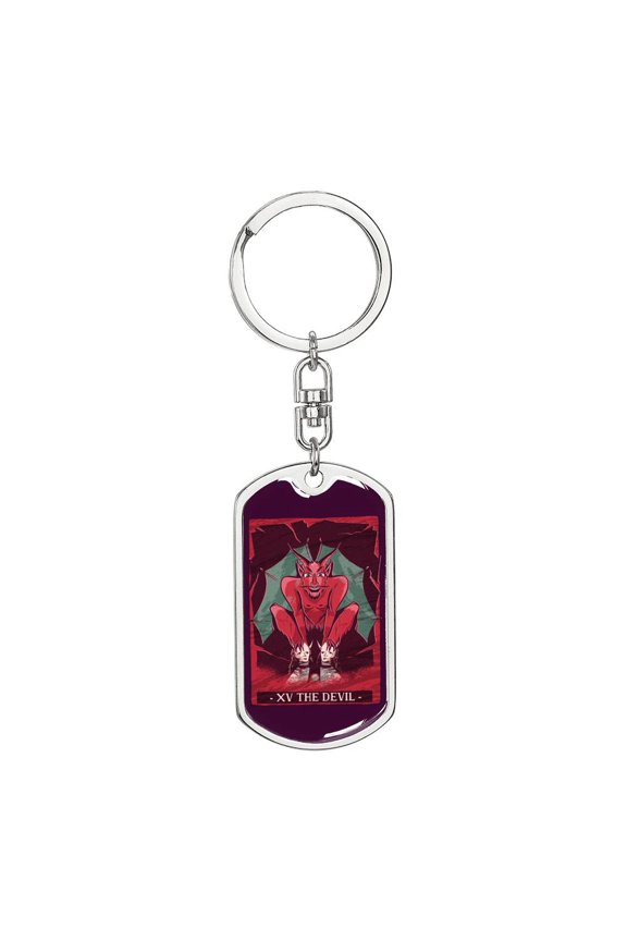 Tarot Card Devil Tarot Keychain Dog Tag Stainless Steel or 18k Gold