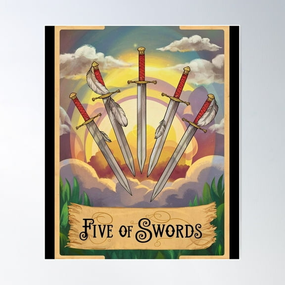 Tarot Card - Five Of Swords Poster Wall Art, Modern Wall Decor For Living Room Bedroom, 8x12 UNFRAMED