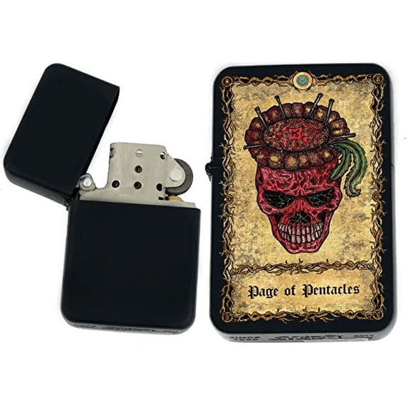 Tarot Card - Major Eternal Bones Tarot Deck Colorful Cards Unique Collectible Gifts Infinity Black Matt Windproof Lighters! (Page of Pentacles)