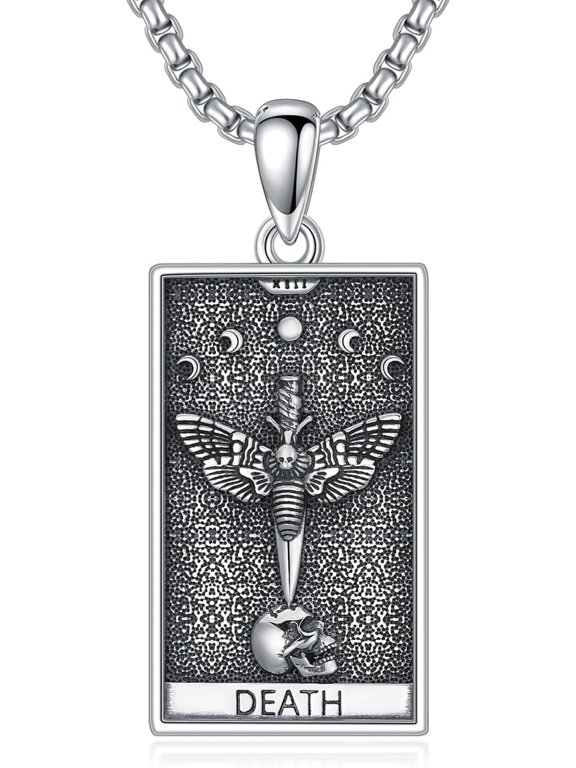 Tarot Card Necklace 925 Sterling Silver Skeleton Necklace The Sun Moon Star Strength Lovers Death Devil Fool Tarot Jewelry Christmas Birthday Gifts for Men Women Unisex