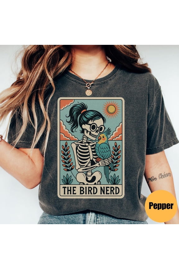 Tarot Card Shirt Cottagecore Bird Watcher Mystical Nature Bird Nerd Graphic Tee Vintage Aesthetic Style Comfort Colors Unisex Cotton T-Shirt, Size S-3XL