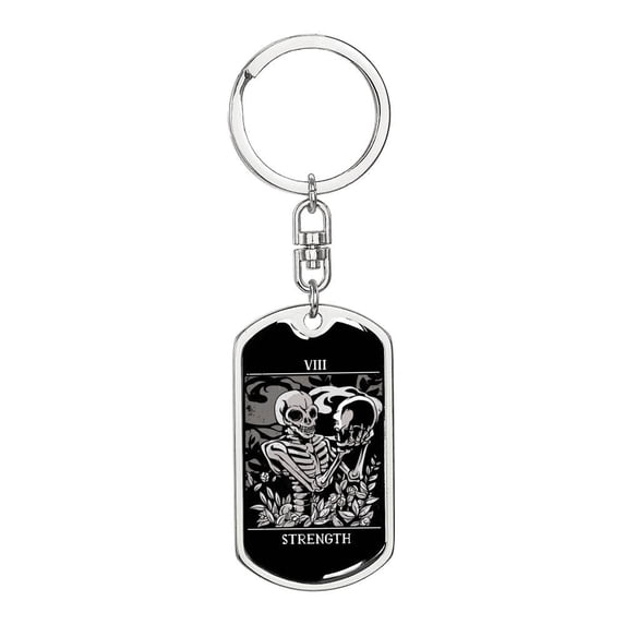 Tarot Card Strength Card Keychain Dog Tag Stainless Steel or 18k Gold