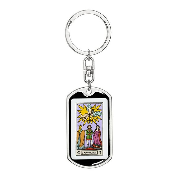 Tarot Card The Lovers Keychain Dog Tag Stainless Steel or 18k Gold