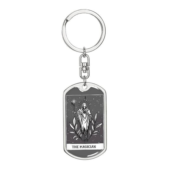 Tarot Card The Magician Keychain Dog Tag Stainless Steel or 18k Gold