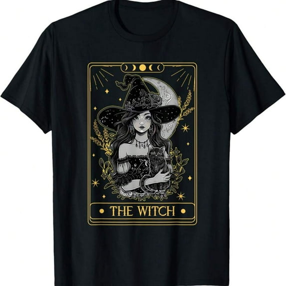 Tarot Card The Witch Witchy Funny Black Cat Spooky Halloween T-Shirt