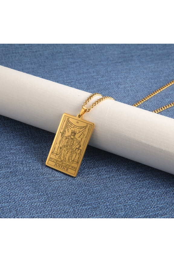 Tarot Card Vintage Amulet Pendant Necklace Link Chain Talisman 14k Yellow Gold Necklaces Jewelry