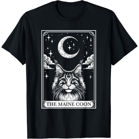 Tarot Card Vintage Crescent Moon Mainecoon Cat Mom Cat Lover T-Shirt Size S-5XL