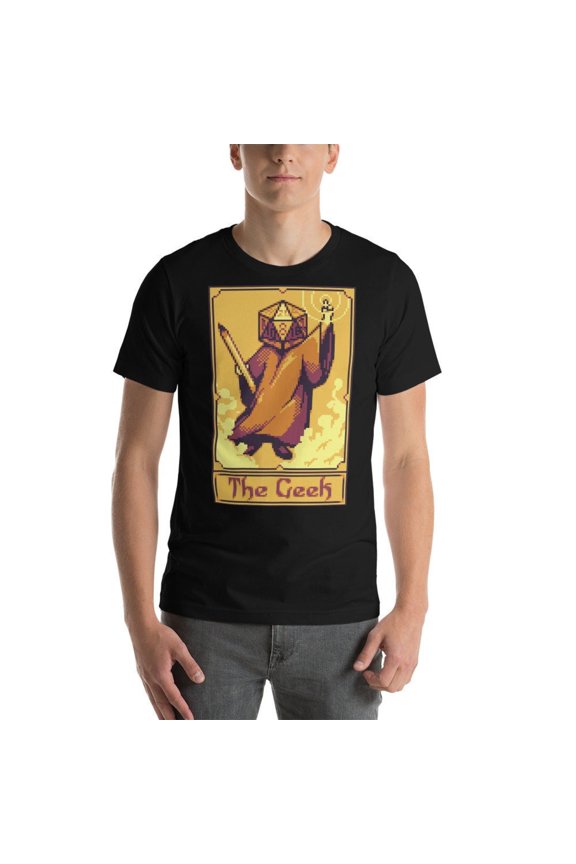 Tarot Card with Pixel Art - The Geek with D20 D&D Role Playing Game Dice Head Unisex T-Shirt