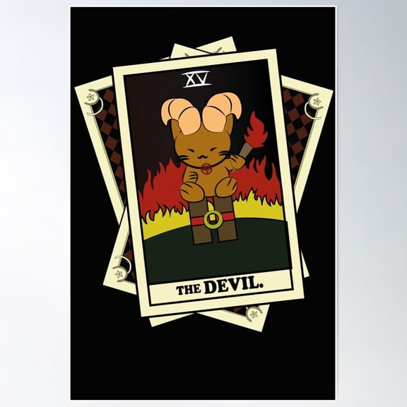 Tarot Cards Deck The Devil. Fortune Cat Poster Wall Art Modern Wall Decor For Living Room Bedroom Art