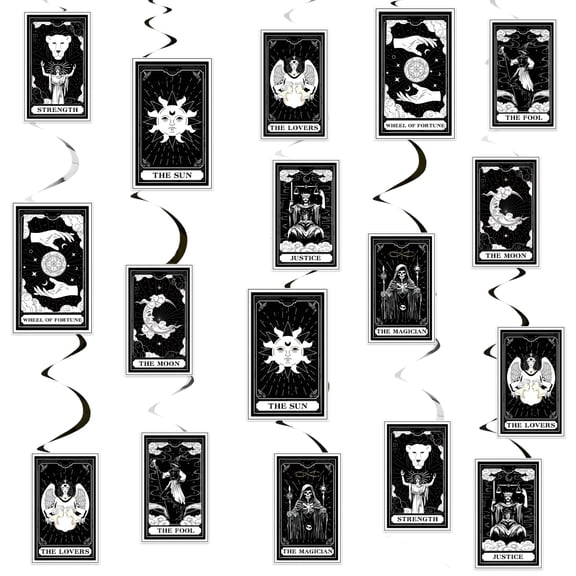 Tarot Cards Hanging Decorations 24Pcs Sun Moon Star Ceiling Streamers Gothic Party Supplies