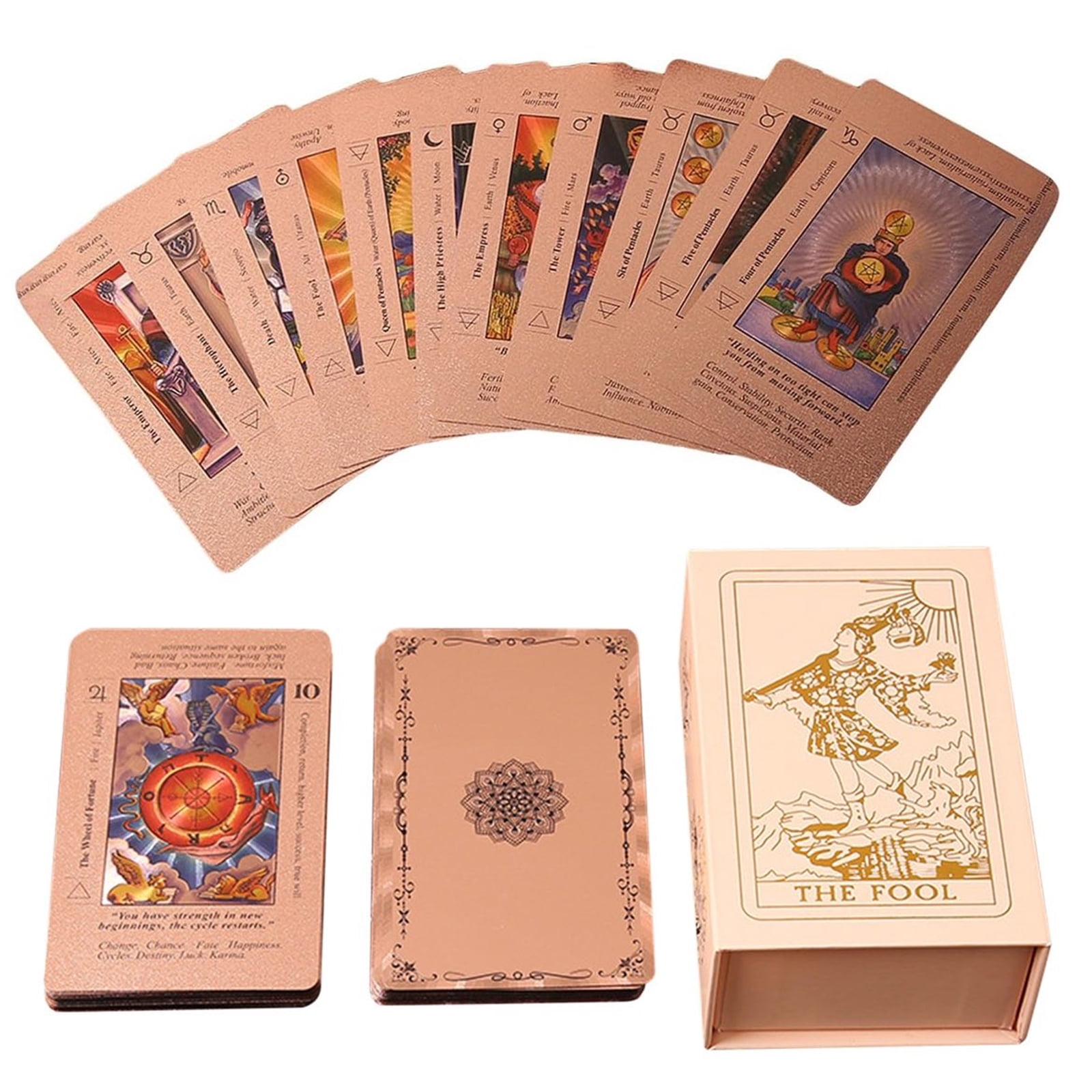 Tarot Cards for Beginners,78 Classic Tarot Cards Deck, Waterproof Durable Tarot Cards,Fortune Telling Games for Easter, Party (Rose Gold)