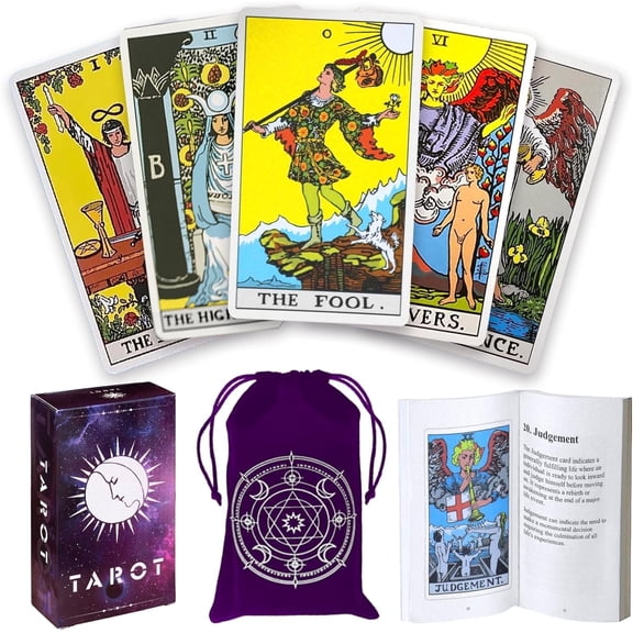 Tarot Cards for Beginners,78 Classic Tarot Cards Deck with Guidebook and Velvet Storage Bag,Durable Tarot Cards,Fortune Telling Games