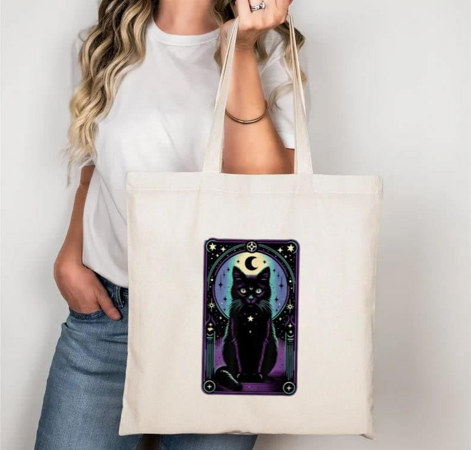 Deadly Tarot The Moon Tote Bag - Black Cotton Tote With Mystical Moon & Ocean Design, 38x42cm