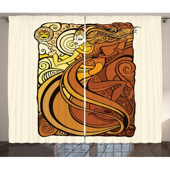 Ambesonne Tarot Curtains 2 Panel Set, Woman with Sun, 108" x 96", Cinnamon Ginger Yellow