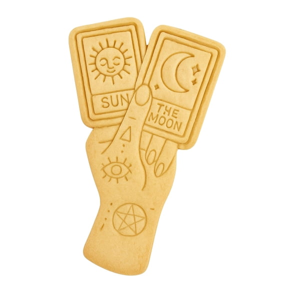 Mighty Gadget Tarot Hand with Sun & Moon Cards Cookie Cutter & Stamp - 4x2.6" Mystical Charm for Spiritual Baking (Random Color)