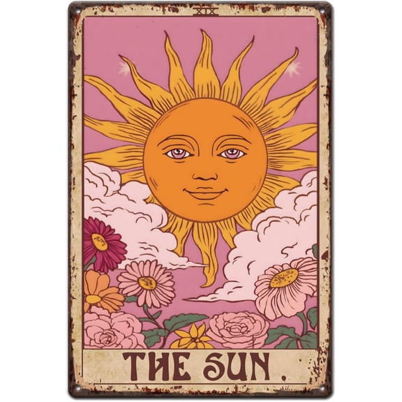 Tarot Metal Signs the Sun Tin Sign Sun with Flowers Wall Plaques Funny Iron Poster Art for Man Cave Home Living Room Bar