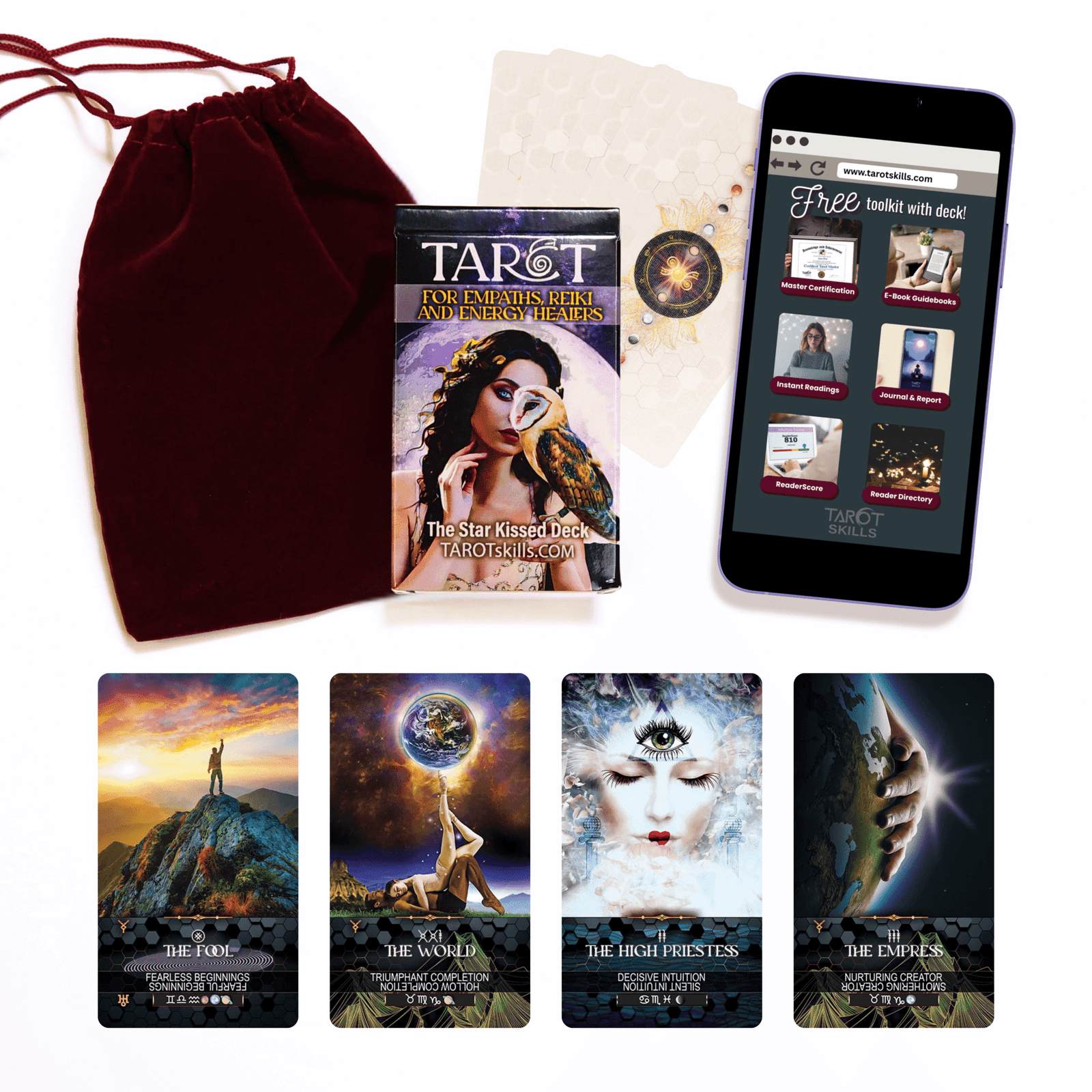 Tarot Skills Star Kissed Tarot Deck, Tarot Cards with Meanings on Them Including “Golden Dawn” Astrology Zodiac and Planets, Keywords, Reversed, Elements
