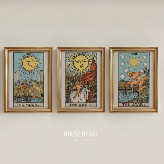 Tarot Sun Moon Star Celestial Botanical Poster Set Set 3 , Poster Only