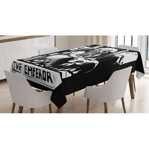 Tarot Tablecloth, Tarot Card for The Emperor Woodcut Style Illustration Monochromatic Artwork, Rectangular Table Cover for Dining Room Kitchen, 60 X 84 Inches, Black and White, by Ambesonne