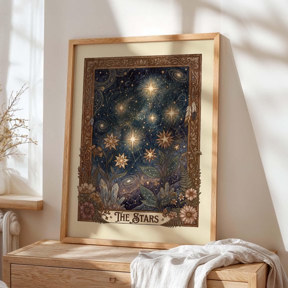 Tarot The Stars Art Print, Vintage Celestial Wall Decor, Poster Only