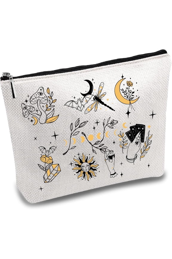 Tarot Themed Makeup Bags Polycotton Cosmetic Bag Multi Purpose Pencil Case with Metal Zipper Bag Aesthetic Toiletry Travel Purse Pouches Gifts for Women Tarot Lovers 10 x 7Inch