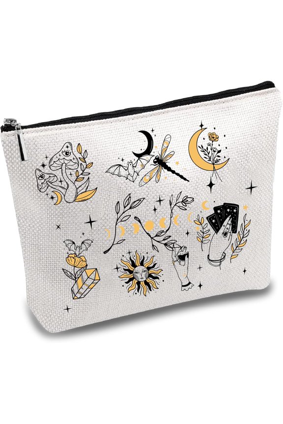 Tarot Themed Makeup Bags Polycotton Cosmetic Bag Multi Purpose Pencil Case with Metal Zipper Bag Aesthetic Toiletry Travel Purse Pouches Gifts