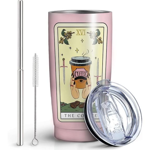 Tarot Tumbler with Lid and Straw 20 oz Travel Tarot Print Cup Stainless Steel Vacuum Insulated Coffee Mug Tarot Lovers Gifts for Women and Men