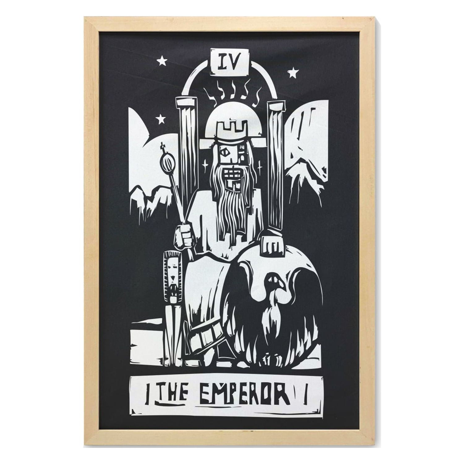 Tarot Wall Art with Frame Tarot Card for Emperor Woodcut Style