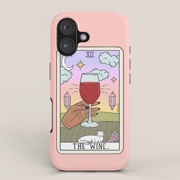 Tarot Wine Glass, Moon, Cat and Crystal Tough Phone Case for Apple ...