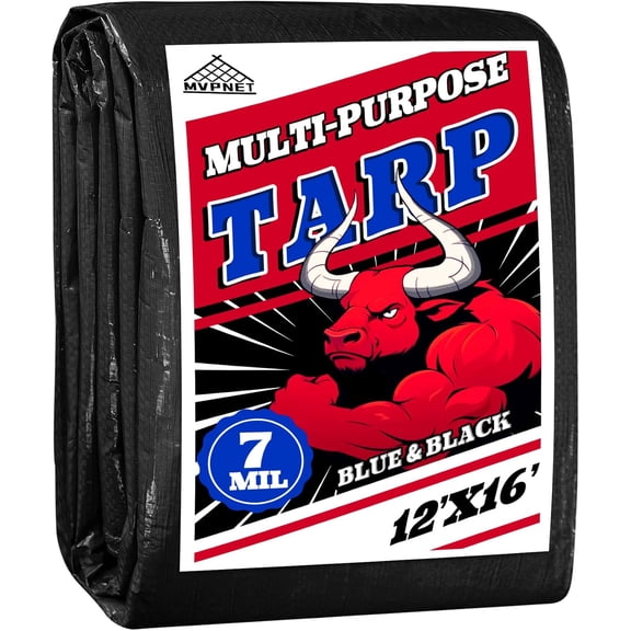 Tarp 12x16 Waterproof 7mil Blue/Black Multipurpose Tarps Uv Resistant Outdoor Tarp for Camping, Rooftops, Yards, Pools, Vehicles, Boats by-