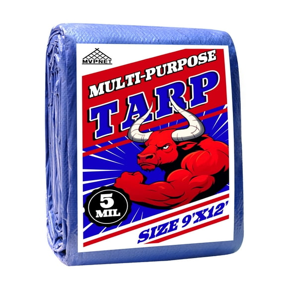 Tarp 9x12 ft 100% Waterproof Uv Resistant High Durability Multipurpose 5mil Blue Tarp for Covering Courtyards, Cars, Camping, Gardens, Pet Nests