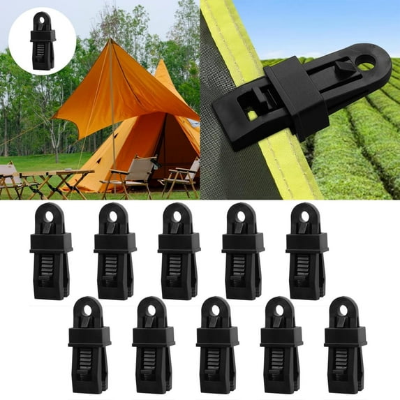 Tarp Clips Heavy Duty Lock Grip,Tarp Clamps for Cover Awnings, Outdoor Camping, Caravan Canopies, Car Covers, 10 PCS Per Pack (Black) 0.98x0.86x3.18"