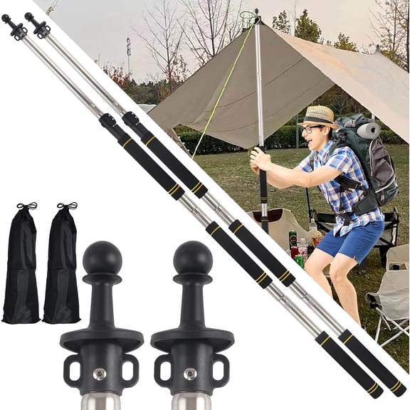 Tarp Poles,Tent Poles Set of 2 2Ft to 6Ft Canopy Poles Heavy Duty Telescoping Tent Poles for Tarp Outdoor Camping Awning Poles Adjustable Sturdy Durable Shade Cloth Poles, Black