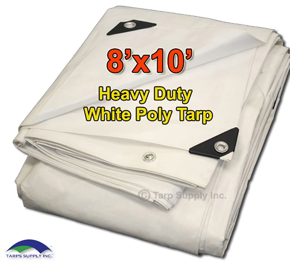 Tarp Supply, Inc. 8'x10' Heavy Duty White Poly Tarp Cover, Waterproof