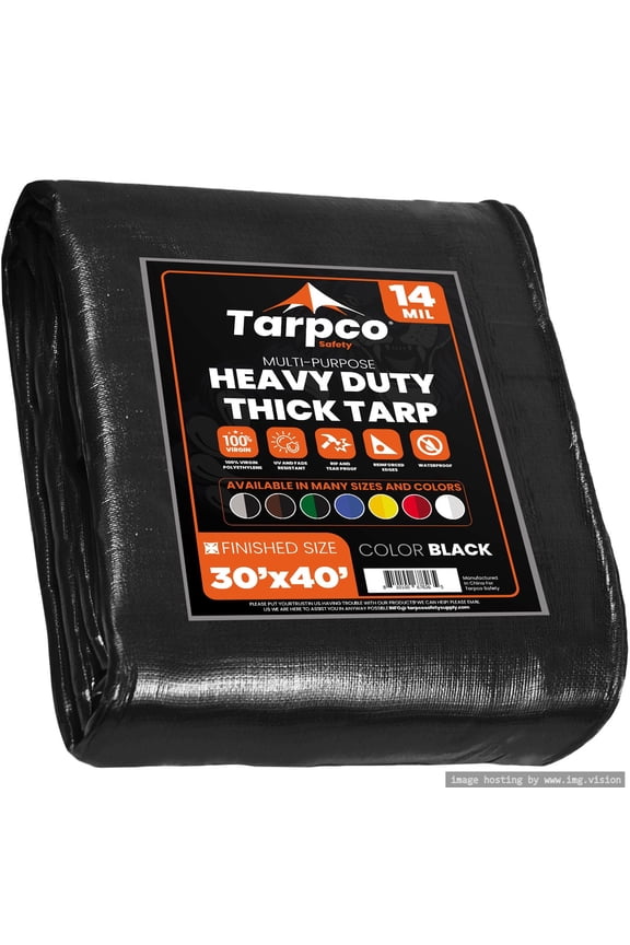 14 Mil Extra Heavy Duty Tarp Camping Tarpaulin Waterproof Cover, Black 30' x 40'Ft
