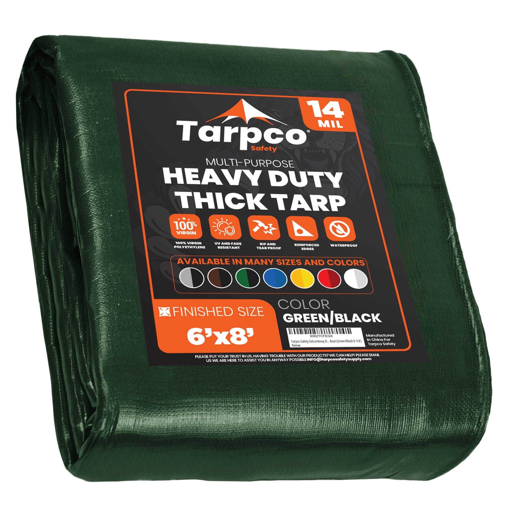 Heavy Duty Green and Black Polyethylene Tarp with Aluminum Grommets