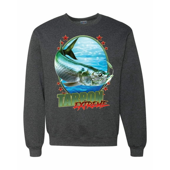 Tarpon Extreme Unisex Crewneck Graphic Sweatshirt, Heather Black, Medium