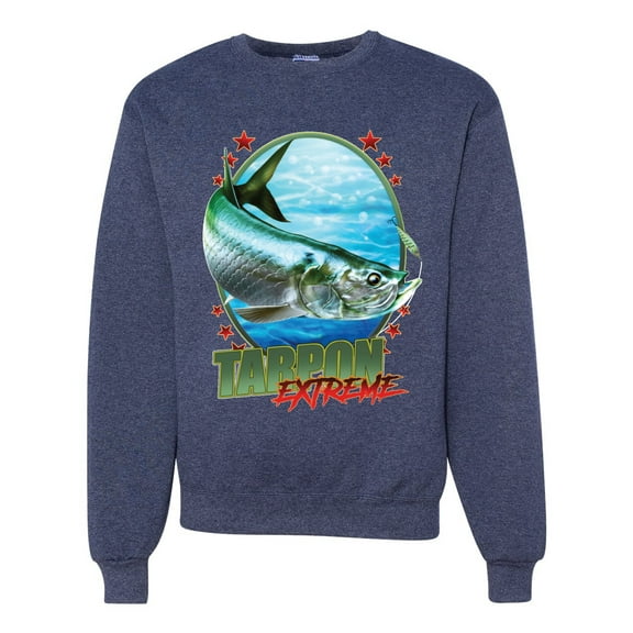 Tarpon Extreme Unisex Crewneck Graphic Sweatshirt, Vintage Heather Navy, X-Large