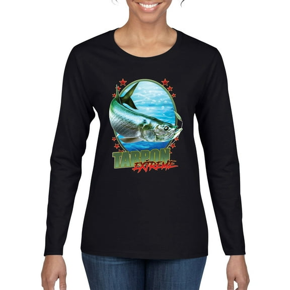 Tarpon Extreme Womens Graphic Long Sleeve T-Shirt, Black, Small