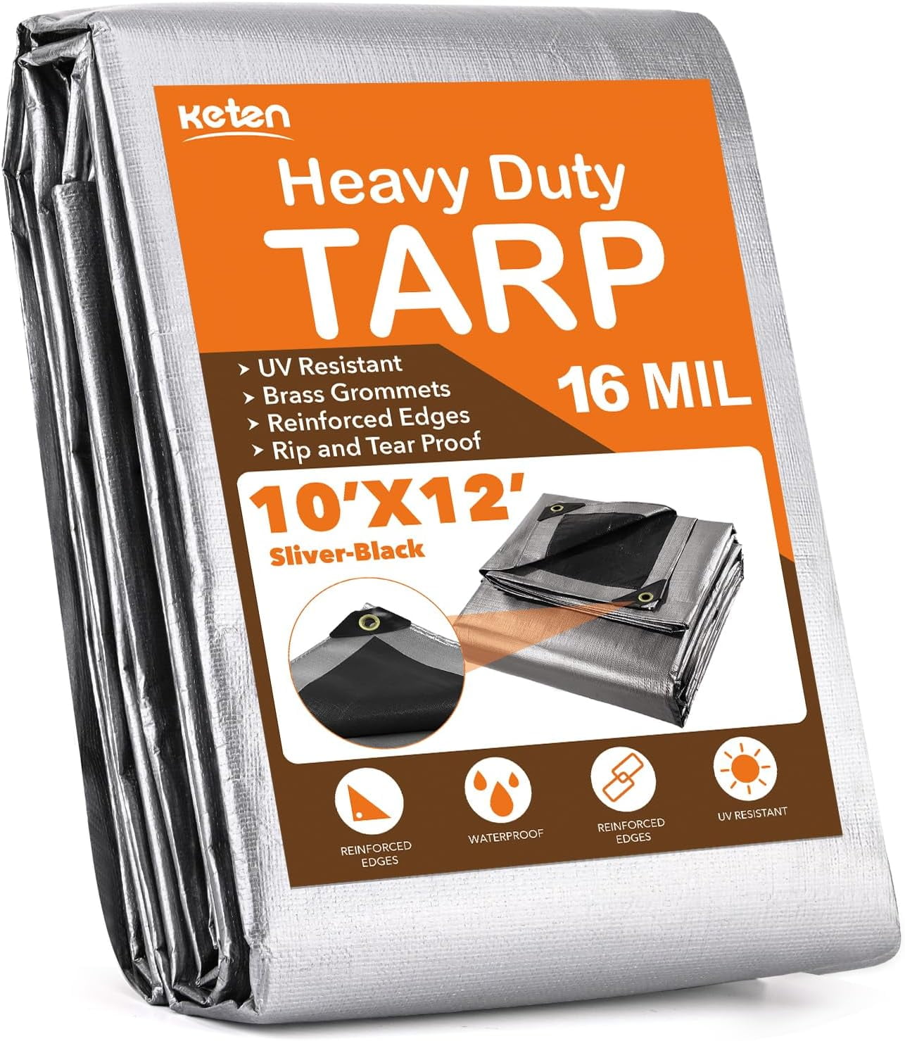10X12ft HeavyDuty Tarps, 16Mil UV & Tear Resistant For Roof, Pool