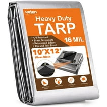 Tarps Heavy Duty Waterproof 10? X 12?, Extra Thick 16 Mil, Tear & Fade Resistant, 100% UV Blocking, Outdoor Tarp with Reinforced Grommets for Roof, Camping, Patio, Pool, Boat(Silver/Black)