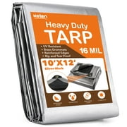 Tarps Heavy Duty Waterproof 10’ X 12’, Extra Thick 16 Mil, Tear & Fade Resistant, 100% UV Blocking, Outdoor Tarp with Reinforced Grommets for Roof, Camping, Patio, Pool, Boat(Silver/Black)