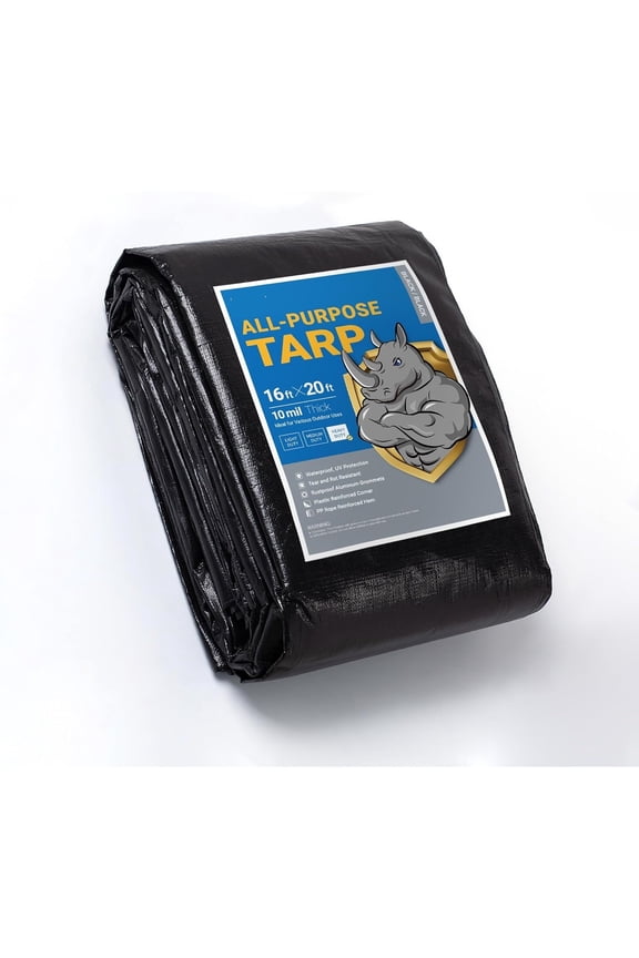 Tarps Heavy Duty Waterproof 16x20 Feet Black Poly Tarp Cover Outdoor Thick UV Resistant Tarpaulin