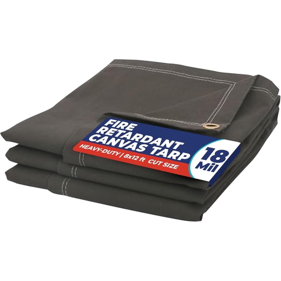 Tarps Now (8' x 12'), 18 Mil Fire Retardent Canvas Tarp with Brass Grommets- Dark Olive Darb