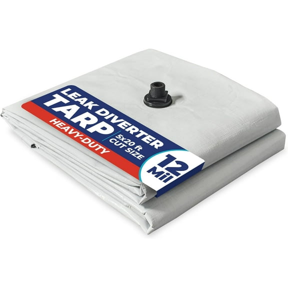Tarps Now Roof Leak Diverter Kit, (5' x 20'), 12 Mil Waterproof Tarp, White