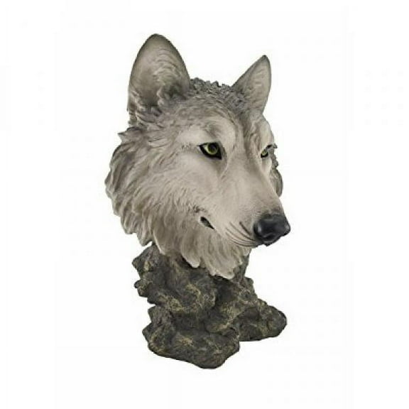 TarrKenn 19" Gray Wolf Bust Garden Statue, Finely Detailed Fur