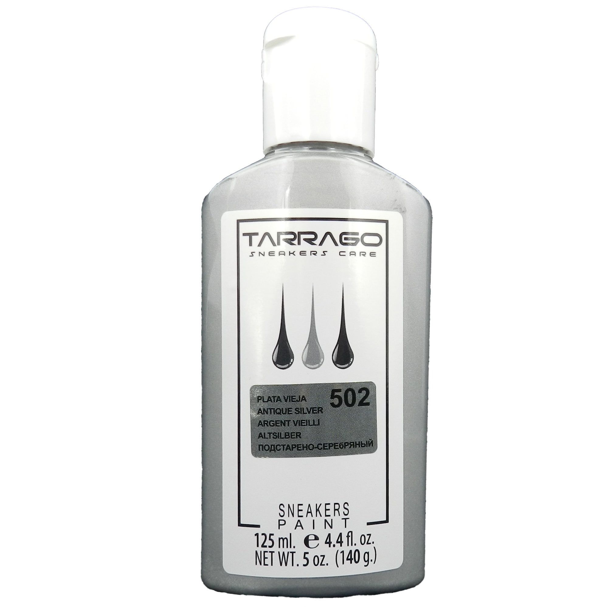 Tarrago Sneakers Paint Metallic Colors | Perfect coverage for smooth and synthetic leather and canvas | (502) Antique Silver 4.4 fl.oz - 125 ML