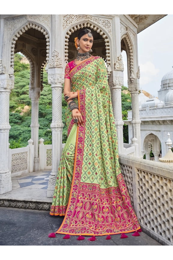 Tarragon Banarasi Silk Saree with Heavy Beaded Mirror Sequins & Thread Work All-over