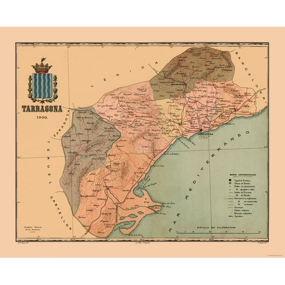 Historic Map - Tarragona Spain - Martine 1904 - 28.33 x 23 - Vintage Wall Art