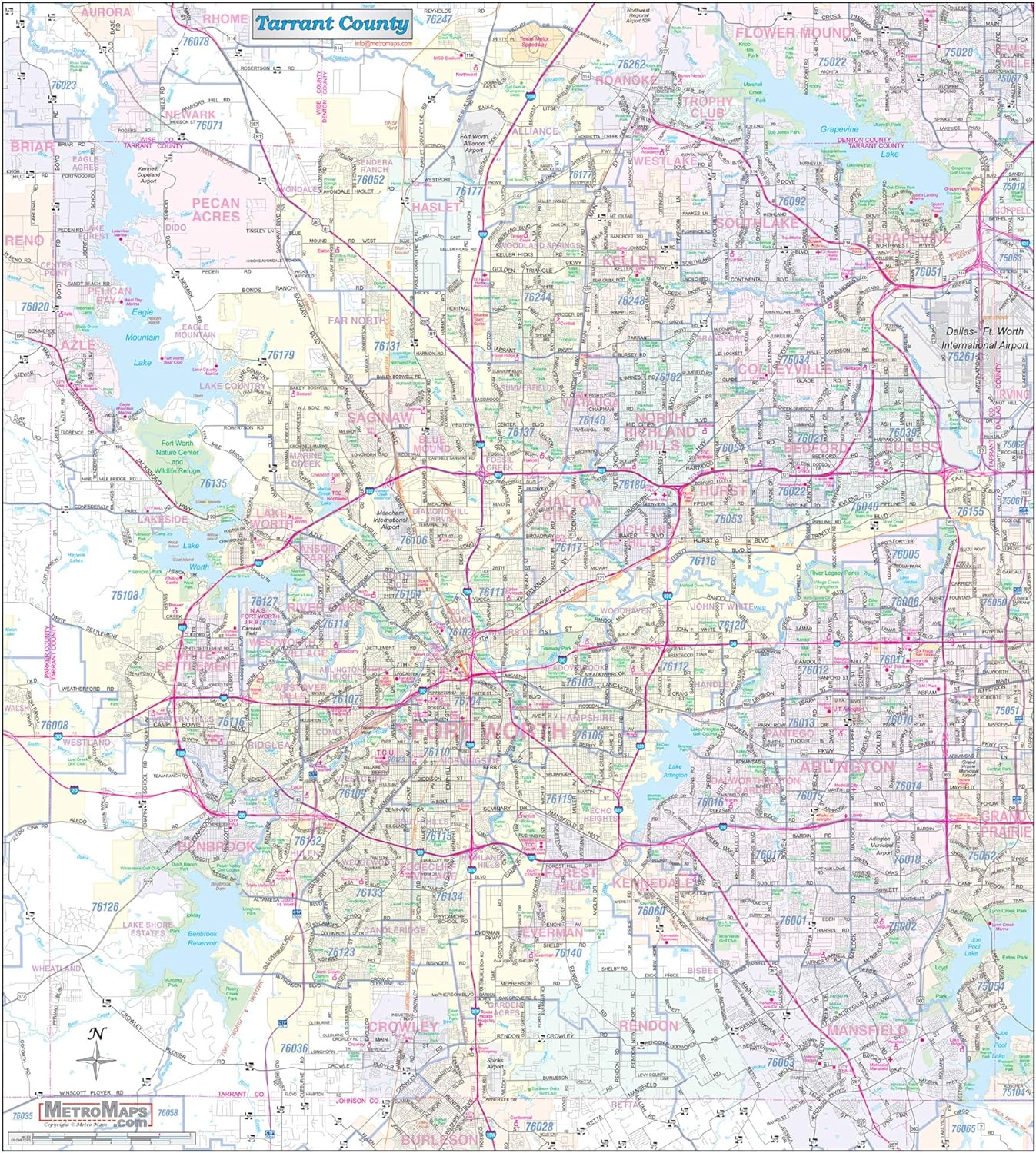 Tarrant County TX (Fort Worth) Detailed Arterial Wall Map (36"X40") W